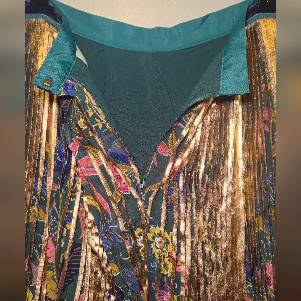 Maeve Elegant Gold and Floral Pleated Skirt